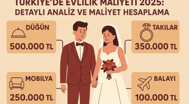 2025 Türkiye evlilik maliyetini ve harcamaları simgeleyen görsel.