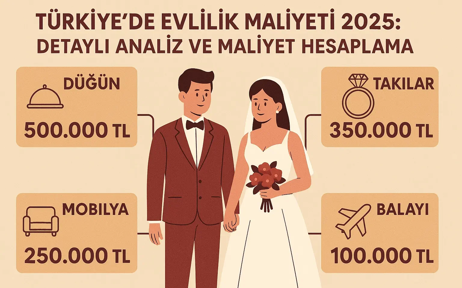 2025 Türkiye evlilik maliyetini ve harcamaları simgeleyen görsel.