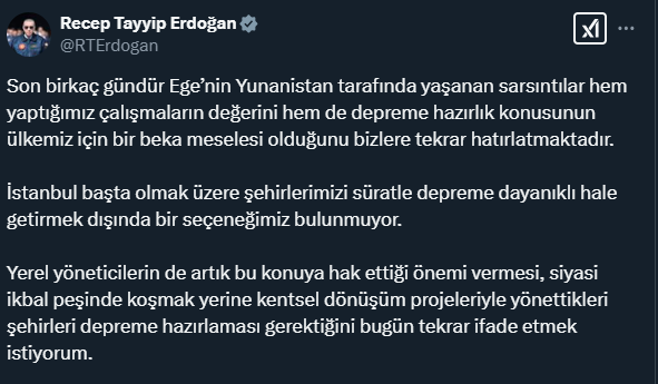 Cumhurbaşkanı Erdoğan’dan Deprem Uyarısı: “Depreme Dayanıklı Hale Getirmek Dışında Seçeneğimiz Yok”