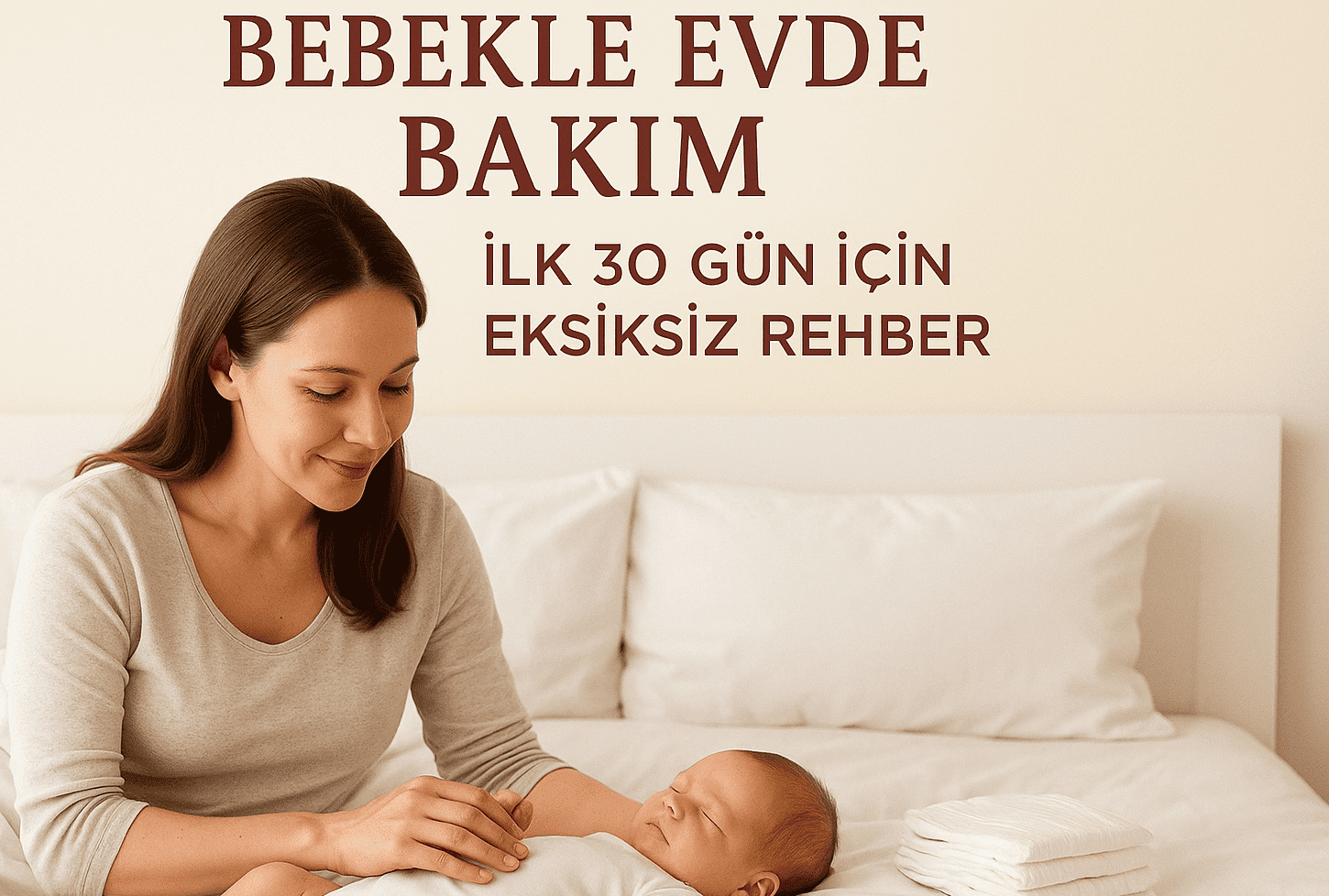 Yeni doğan bebekle evde bakım sürecinde emzirme, hijyen, uyku düzeni ve ilk ayın temel ihtiyaçlarıyla ilgilenen anne