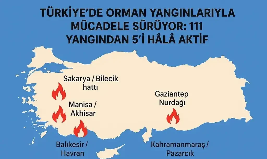 Türkiye’de Orman Yangınlarıyla Mücadele Sürüyor: 111 Yangından 5’i Hâlâ Aktif
